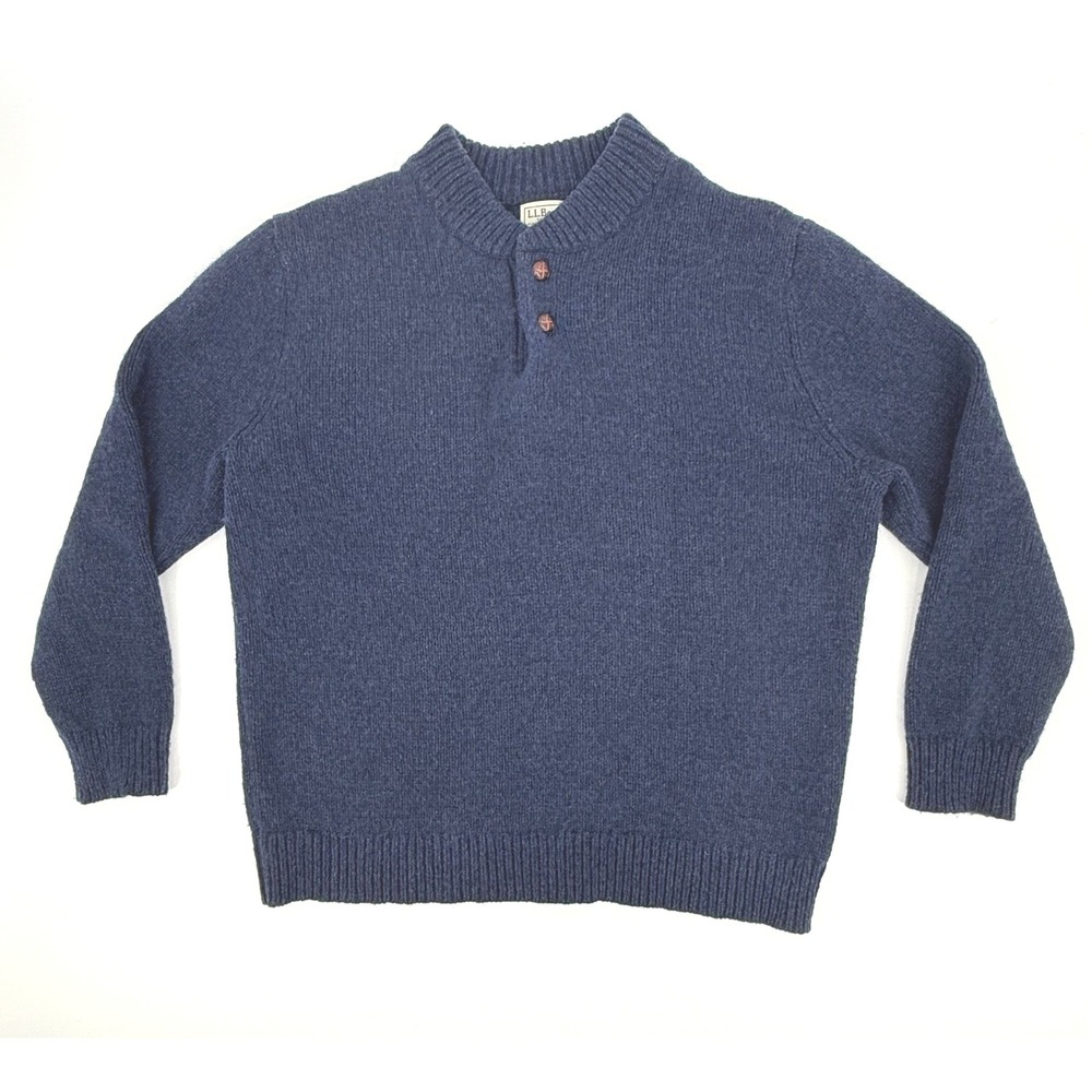 L.L. Bean Lambswool Sweater Mens XL Blue Excellent Henley Mock Neck 285174
